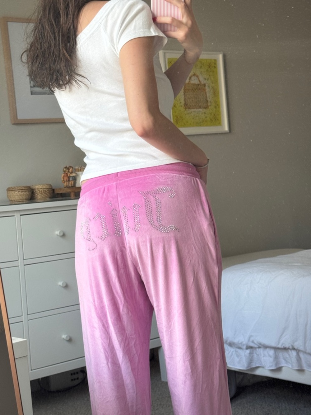 Juicy Signature Pink Velour Lounge Pants with Rhinestones